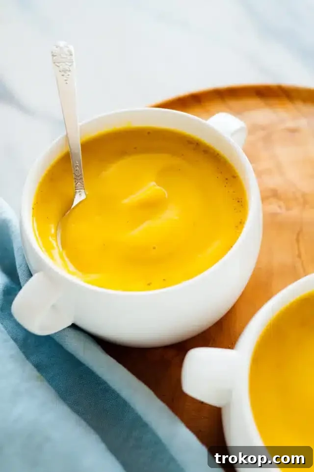 Comforting roasted butternut squash soup in a bowl with croutons