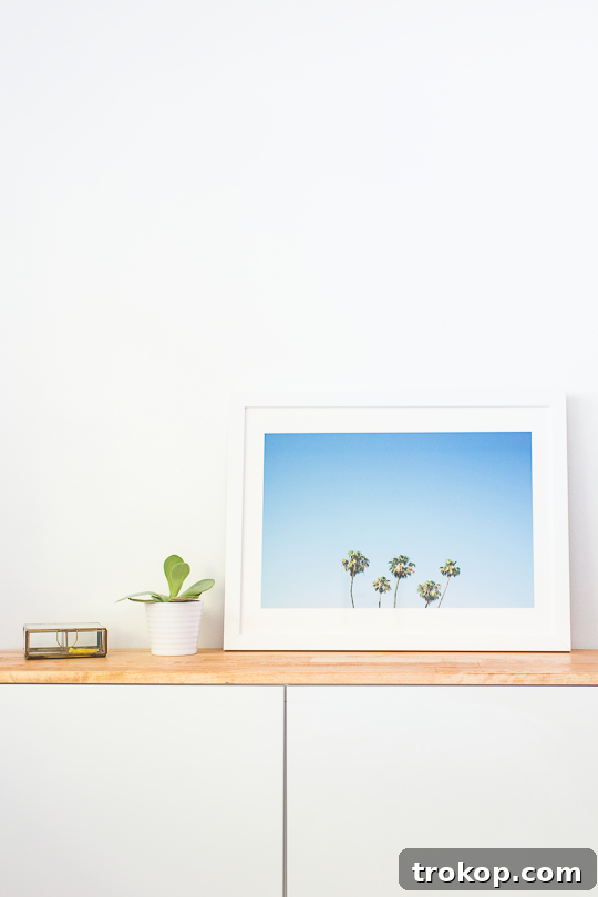 The fully assembled and styled DIY IKEA hack floating credenza, ready for use.