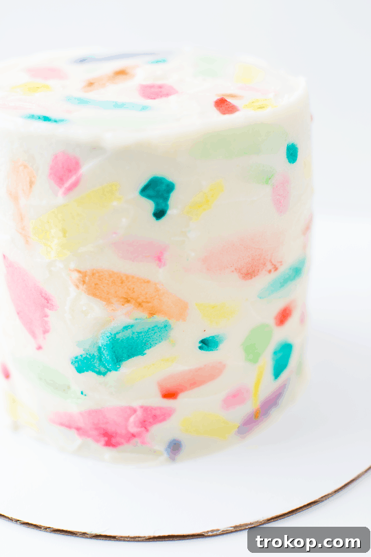 close up of a watercolor cake