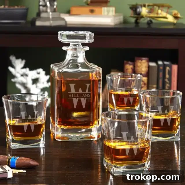 Engraved whiskey decanter set, a sophisticated gift for 30th birthday