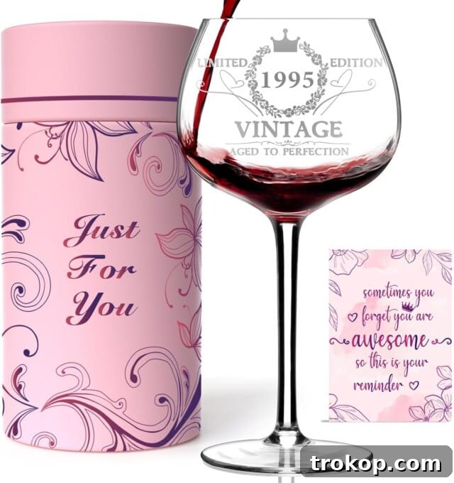 Vintage 1995 Engraved Wine Glass, a 30th Birthday gift for women