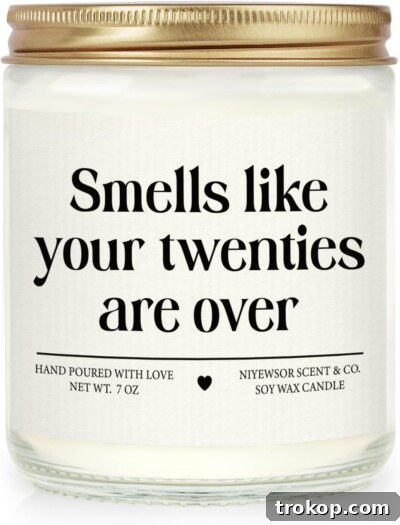 Humorous 'Smells Like Your Twenties Are Over' candle for a 30th birthday