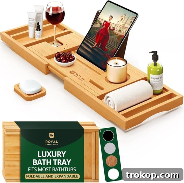 Bathtub Tray Caddy, a bamboo organizer for a spa-worthy bath experience