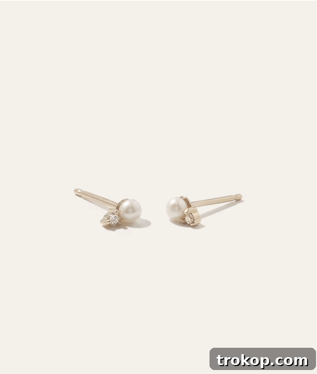 14K Gold Pearl and Diamond Petite Odette Studs, an elegant 30th birthday gift