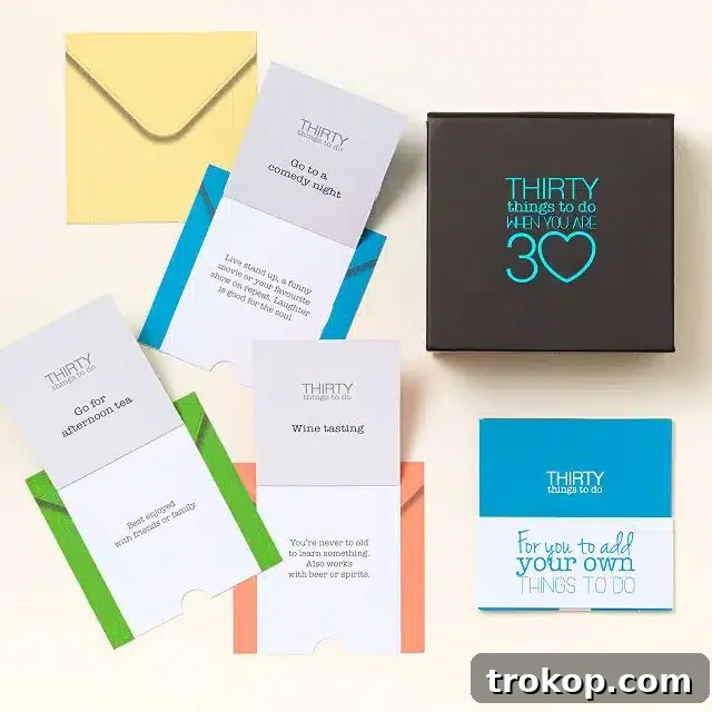 A boxed set of 30 activity cards for turning 30