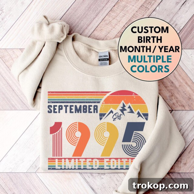 Custom Birthday Sweatshirt featuring retro lettering for a 30th birthday