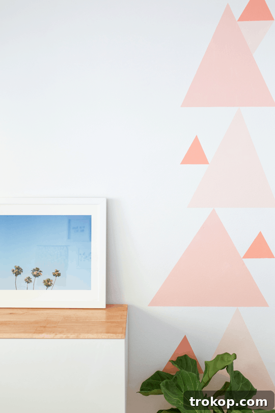 Completed geometric accent wall complementing room decor