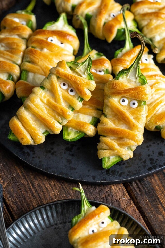 Ghoulishly Good Halloween Party Bites 11 Jalapeno Popper Mummies for Halloween recipes