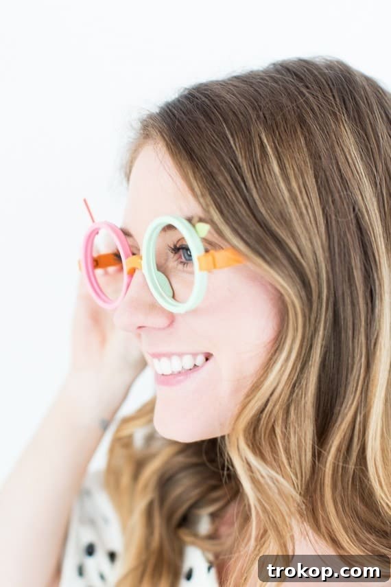 Charming handmade Fruit Loop Glasses as part of an easy Halloween costume
