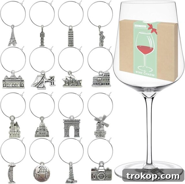 Set of Travel Wine Glass Charms for holiday parties, gifts under $10
