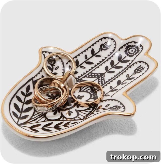 Evil Eye Jewelry Trinket Dish / Hand of Fatima ceramic dish, gifts under $10