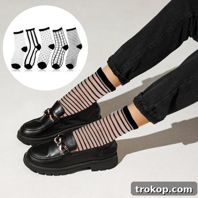 Stylish Sheer Ankle Socks with polka dots and stripes, gifts under $10 for women