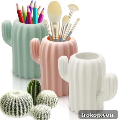 Cute Cactus Holder Pack for pens and makeup brushes, gifts under $10