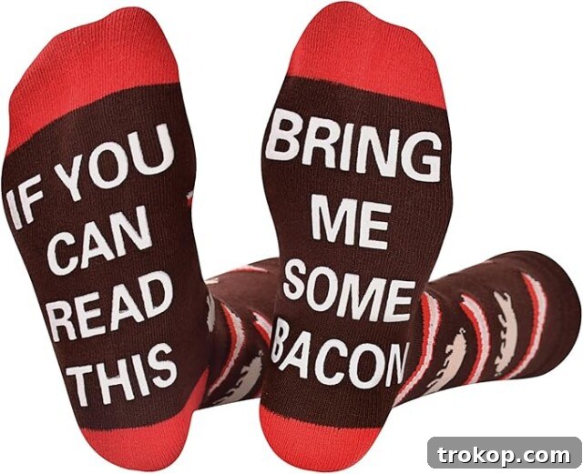 Funny 'Bring Me Some Bacon' novelty socks as gifts under $10