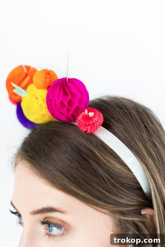 Close-up of the finished fruit headband