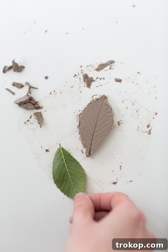 Carefully cutting out the clay leaf shape with an X-Acto knife