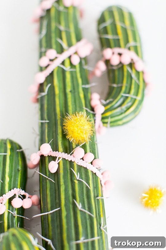 Detailed photo of supplies for decorating a faux cactus.