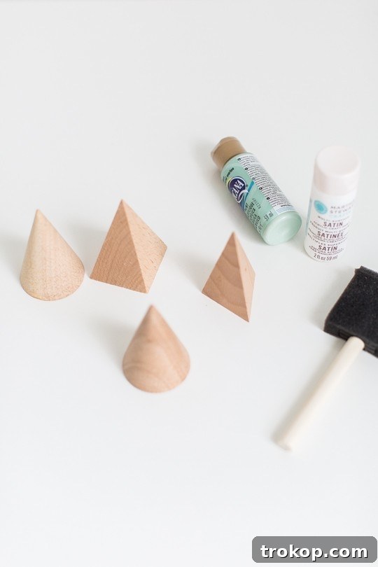 Photo of tutorial supplies for wooden shape trees