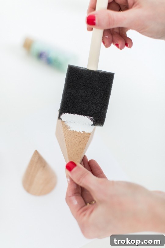Step 2: Adding details to DIY Mini Wooden Christmas Trees