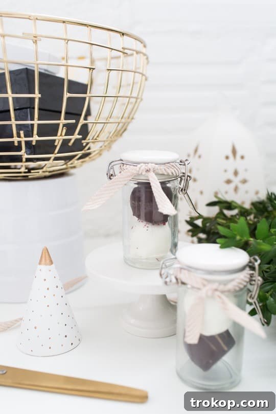 Individual truffle self-serve jars with ribbons, perfect for party favors or easy serving.