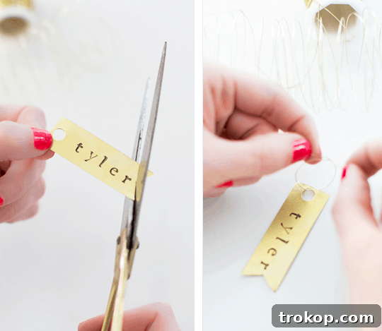 Berry Punch Perfection DIY Brass Drink Markers 12 A flat lay of the materials needed for DIY brass drink tags: brass sheet, letter stamps, ink pad, scissors, and brass wire.
