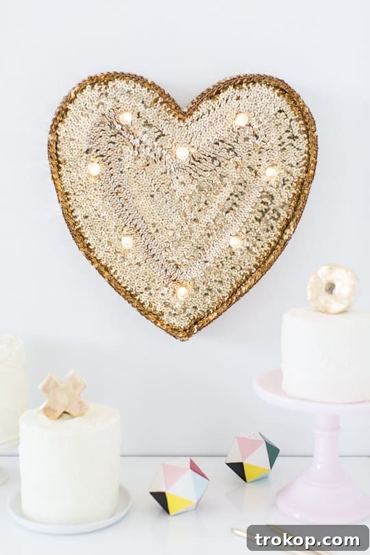 DIY Sparkling Heart Marquee 2 DIY sequin marquee heart