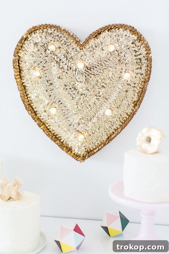 DIY Sparkling Heart Marquee 11 Completed sequin marquee heart