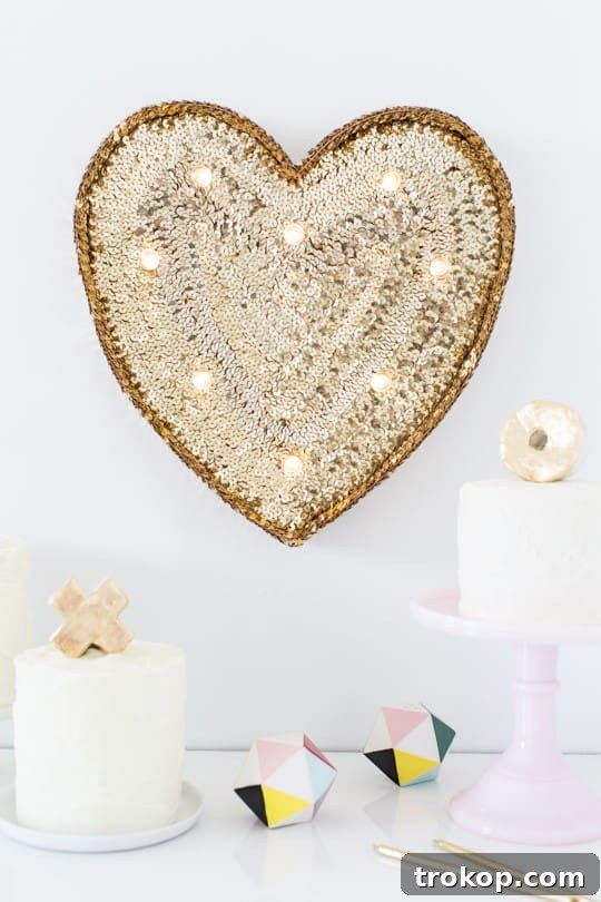 DIY Sparkling Heart Marquee 14 Sequin marquee heart lit up