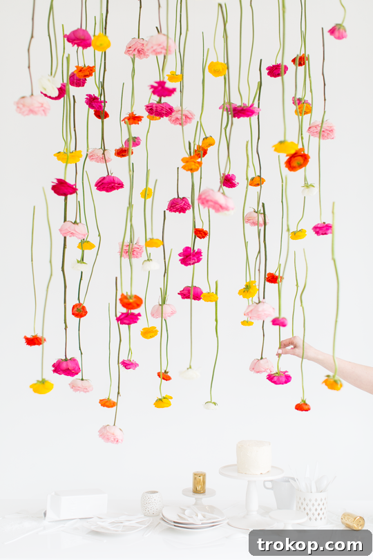 Crafted Cascading Blooms 2 DIY hanging floral installation for events and weddings