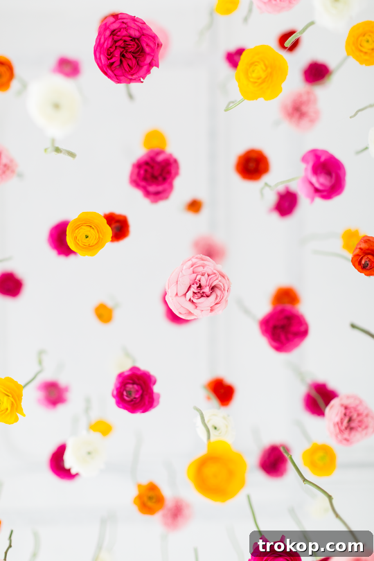 Crafted Cascading Blooms 3 Close-up of DIY hanging floral arrangement for party decor