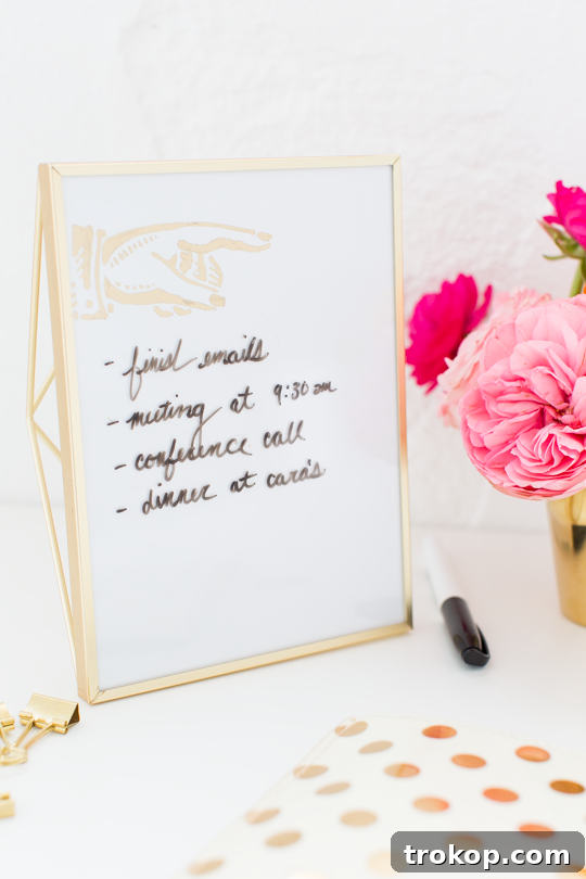 Craft Your Own Erasable Canvas 10 A beautifully decorated office space featuring the DIY Desktop Dry Erase Board as a central piece of organization.