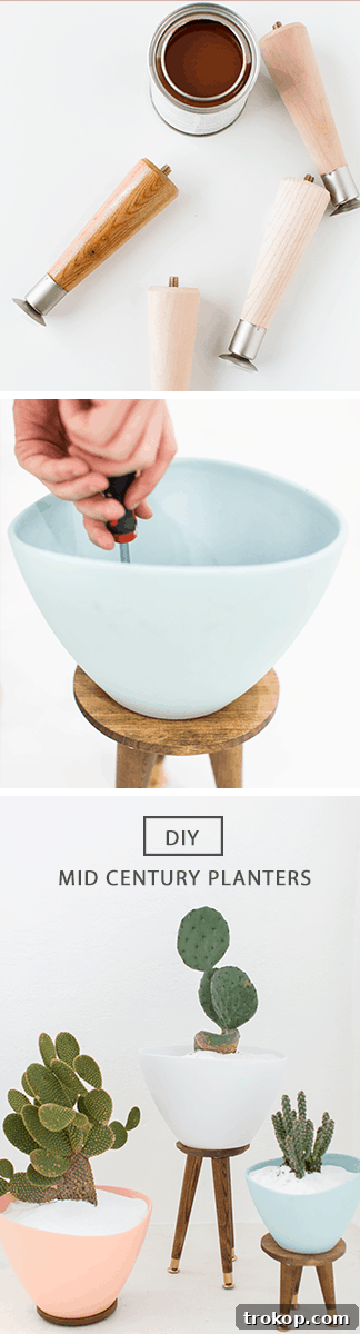 Chic DIY Mid-Century Plant Stands 2 DIY Mid Century Stand Planters - A stylish, budget-friendly home decor project.