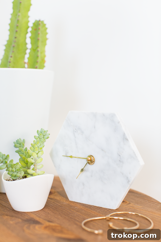Handcrafted Marble Tabletop Timepiece 8 Finished DIY Marble Tabletop Clock on a minimalist background
