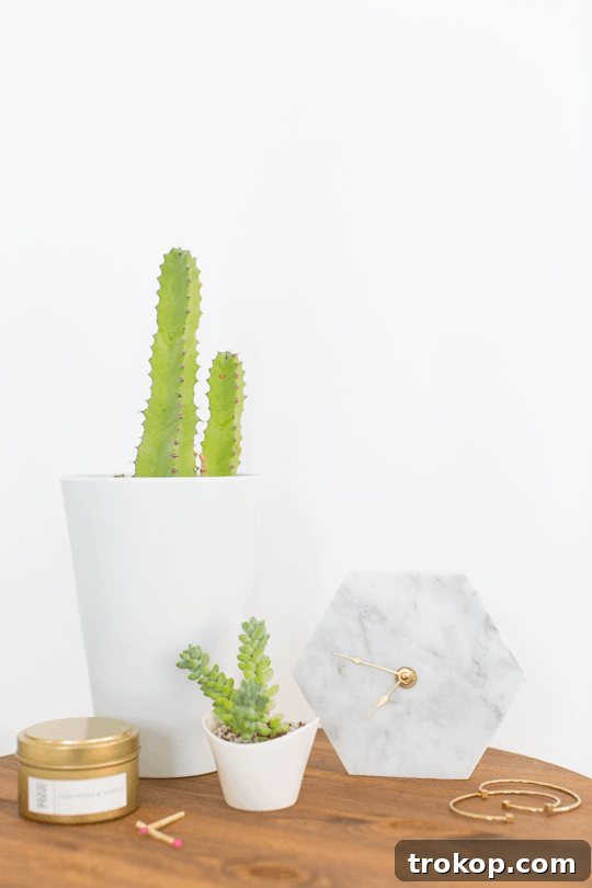 Handcrafted Marble Tabletop Timepiece 9 Close-up of DIY Hexagon Marble Wall Clock on a display