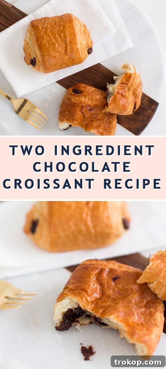 Two-Ingredient Chocolate Croissant Magic 6 Detailed photo of a recipe card showing ingredients and instructions for easy chocolate croissants.
