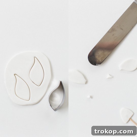 Process of shaping fondant deer ears