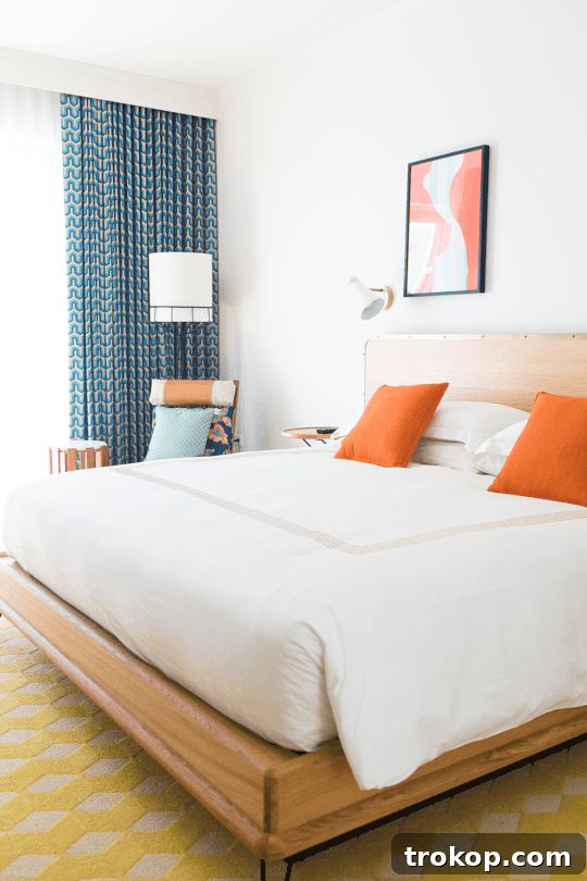 Interior of a stylish hotel room with unique decor