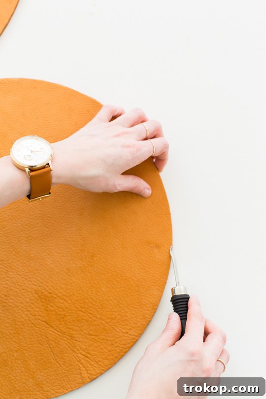 Step-by-step DIY leather charger placemat creation