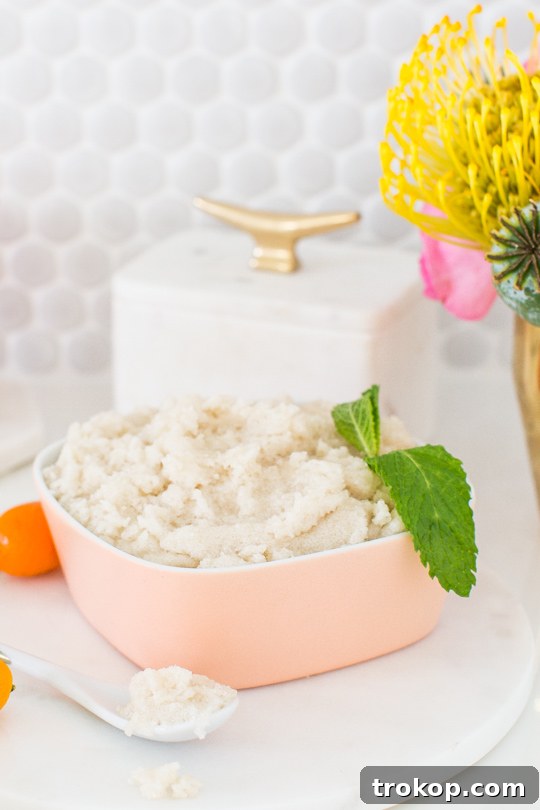Invigorating Vanilla Orange Mint Body Polish 3 Vanilla orange mint sugar scrub in a jar with fresh mint