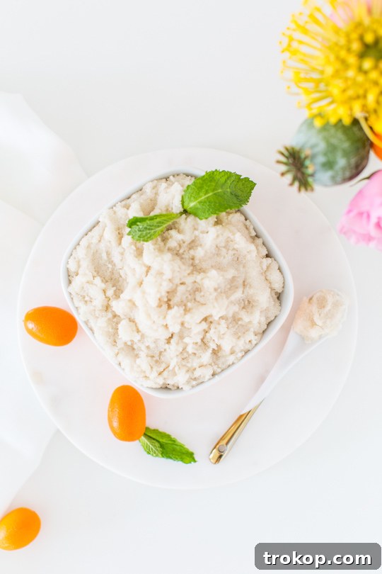 Invigorating Vanilla Orange Mint Body Polish 5 Close-up of vanilla orange mint sugar scrub ingredients