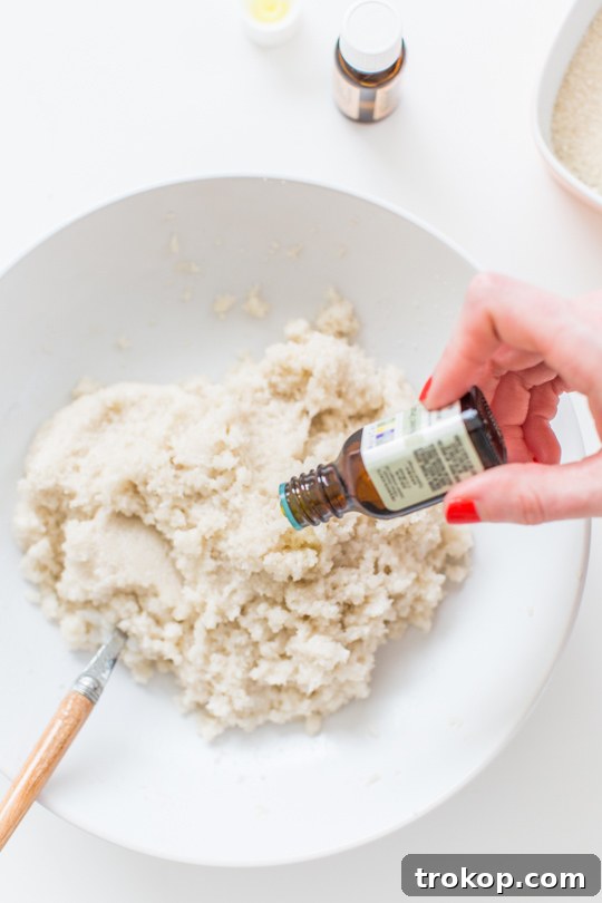 Invigorating Vanilla Orange Mint Body Polish 6 Mixing bowl with sugar scrub ingredients