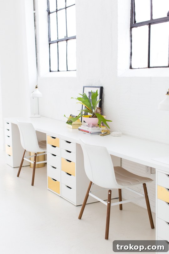 Faux Brass Drawer Facelift 2 Ikea Desk Hack with Gold Foil Drawer Fronts
