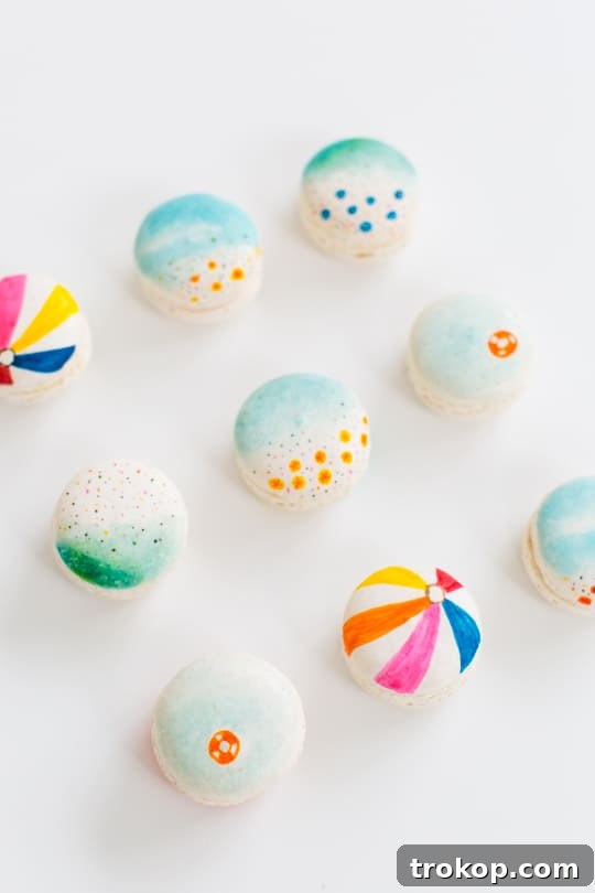 Adding colorful beach balls to DIY beach macarons