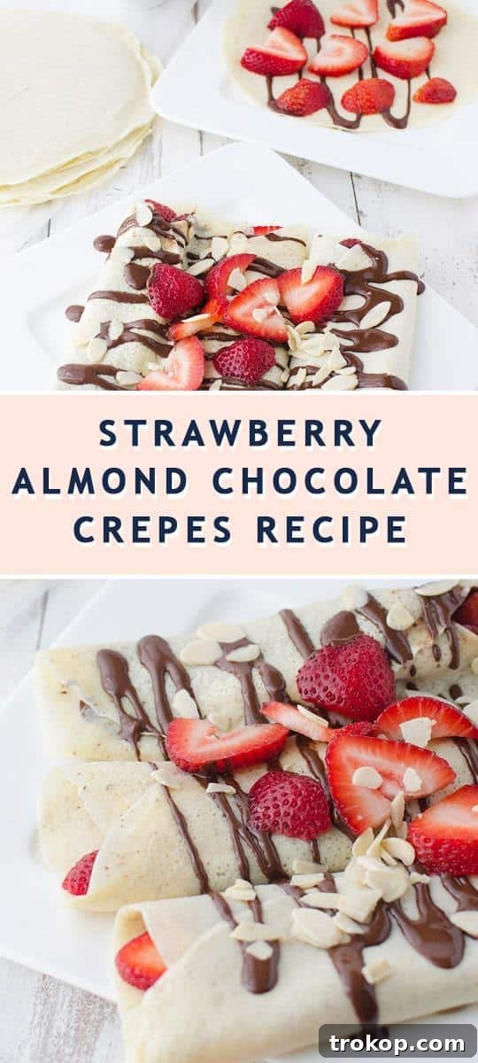 Strawberry Almond Crepes with Decadent Chocolate Drizzle 6 Recipe card for strawberry almond crepes with chocolate sauce