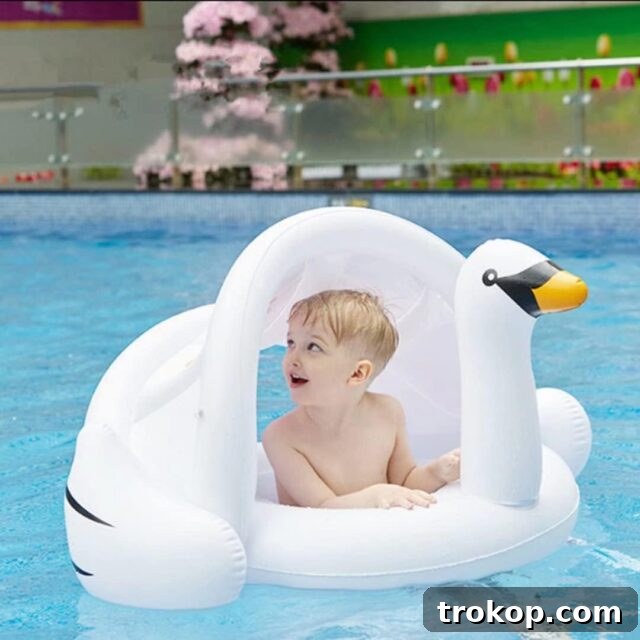 Baby Pool Swim Float with Canopy Inflatable Outdoor Swimming Ring Seat