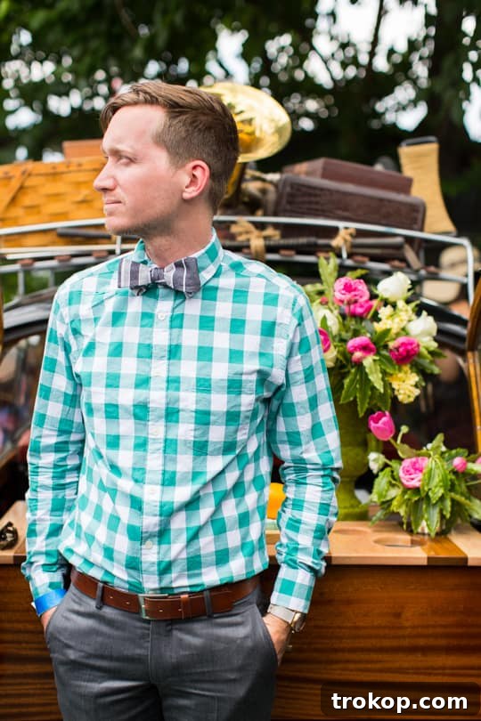 Close-up of a Decorated Mint Julep Cart with Fresh Flowers and Striped Napkins