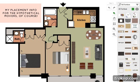 3D room layout planner for apartment organization and furniture placement