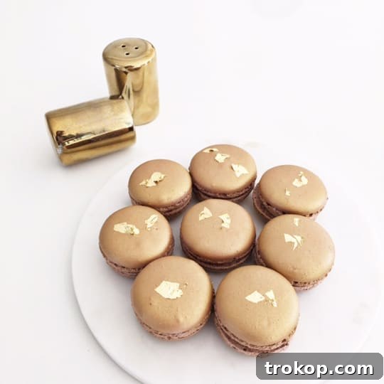 Uncut & Unfiltered: Backstage 6.1 7 Exquisite gold foiled macarons arranged on a plate, gleaming beautifully