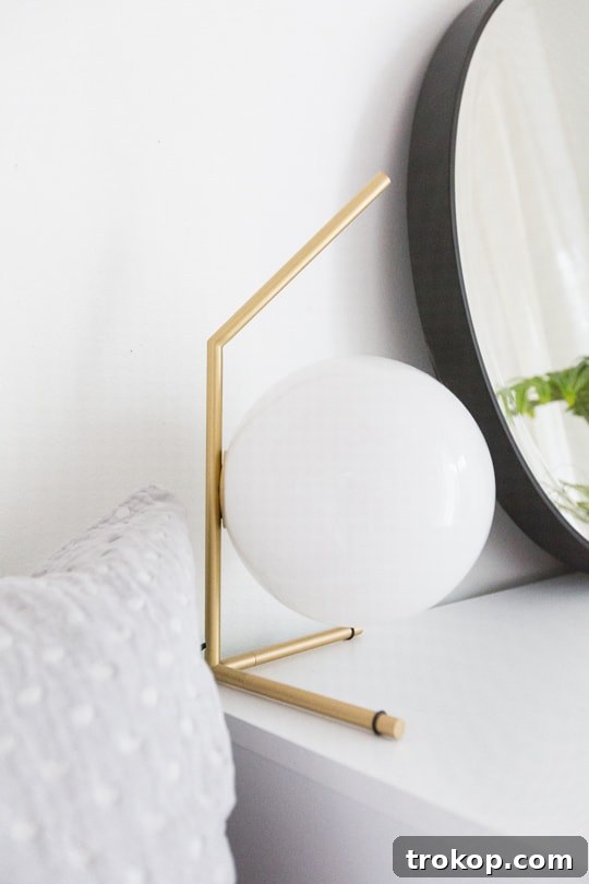Guest room details with unique lamp