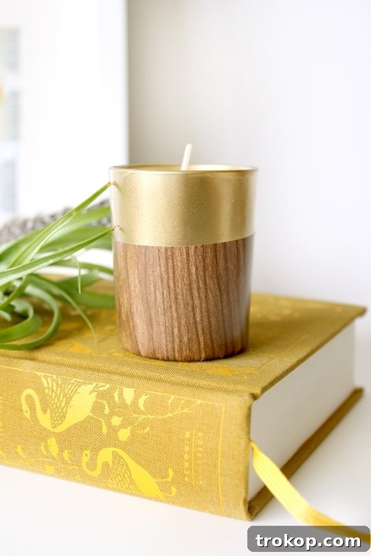 DIY Faux Wood Candle Stand with Retro Flair 2 DIY Retro Faux Wood Candle Holder with Gold Accent